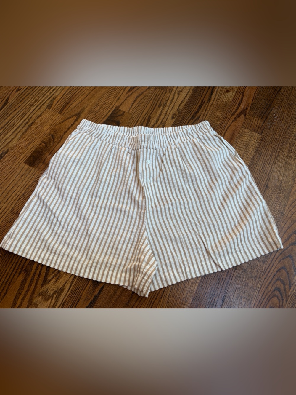 Striped Cotton Blend Elastic Waist Midi Skirt - Cream & Tan sz L